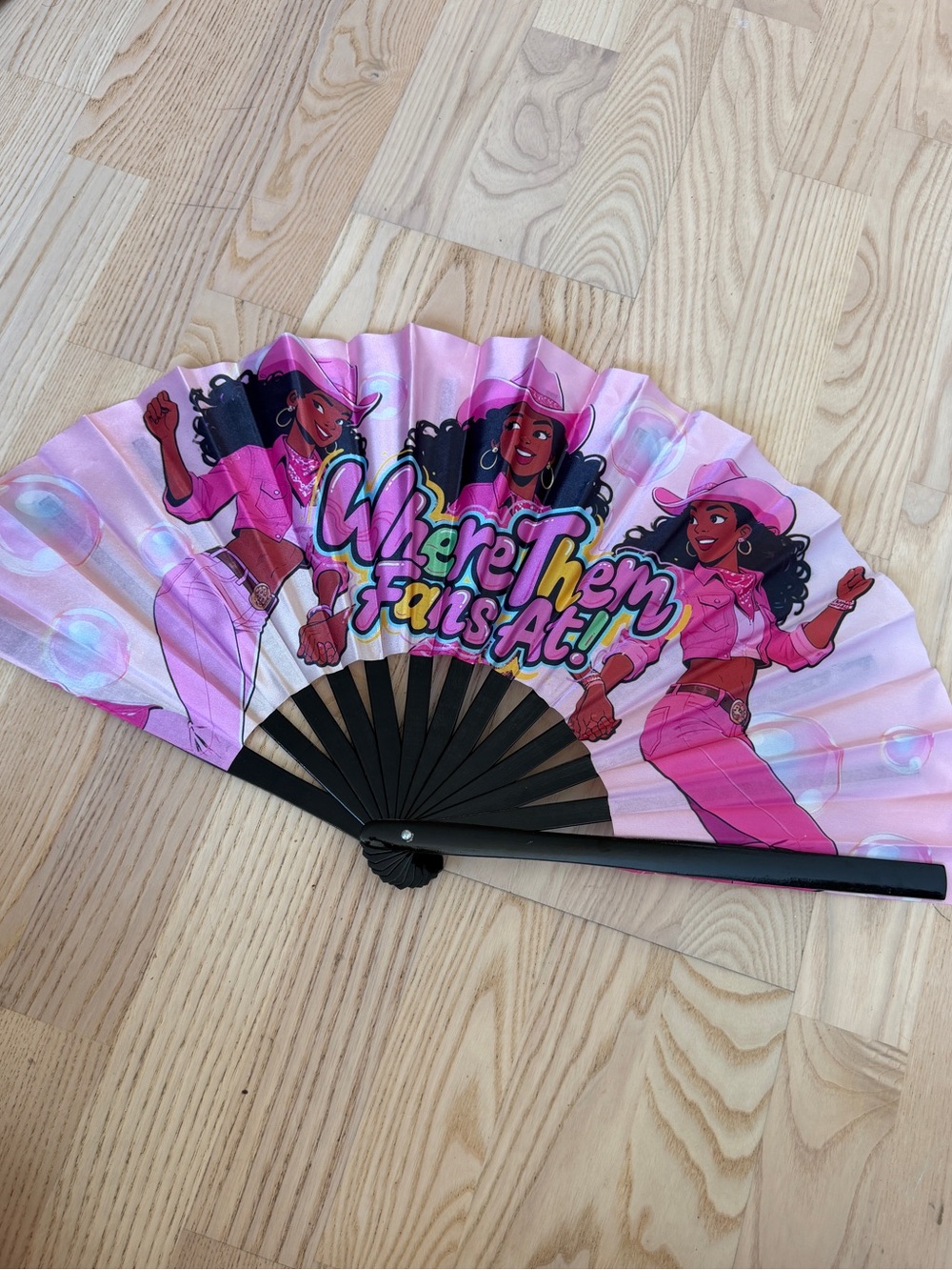 Large Pink Beyoncé Themed 'Where Them Fans At!' Folding Hand Fan